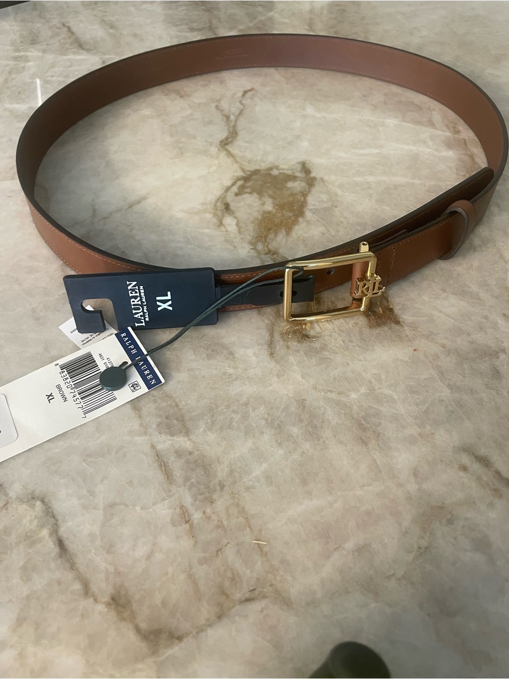 Ralph Lauren Tan Leather Belt with Gold RL Buckle - Picture 2 of 6